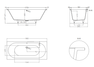 Ванна из искусственного камня Salini Ornella Axis S-Sense 103412G 190x90см белый глянцевый